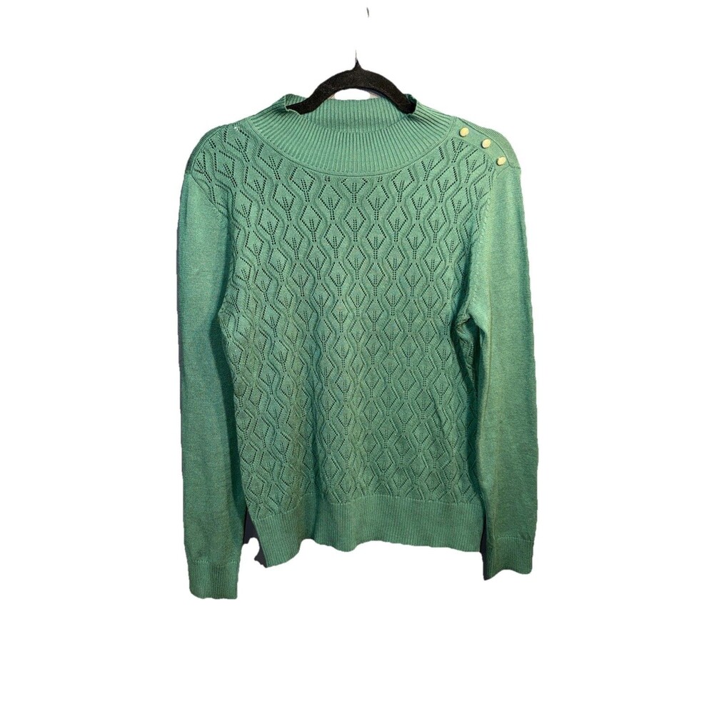 Love Scarlett Green Chevron Mock Neck Button Accent Pullover Sweater M Christmas